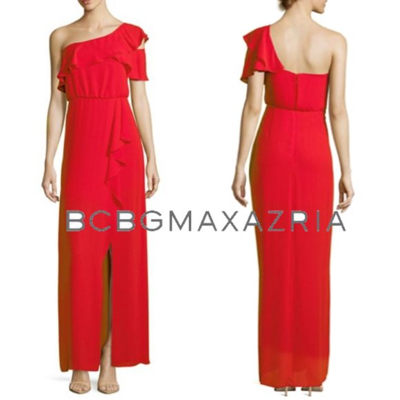 BCBG Dresses & Skirts - NWT BCBG Maxazria Maud Red/Orange One Shoulder Slit Runway Dress Size 4 $448